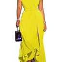 Seltaon Summer One Shoulder Maxi Dresses for Women Elegant A Line Formal Cocktail Dress Wedding Guest Yellow XXL