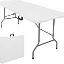 Folding Tables with Carrying Handle Lightweight Rectangular Portable Plastic Camping Table Steel Legs for Party, Dining, Wedding, Events, Picnic Indoor, Outdoor (5FT, White)