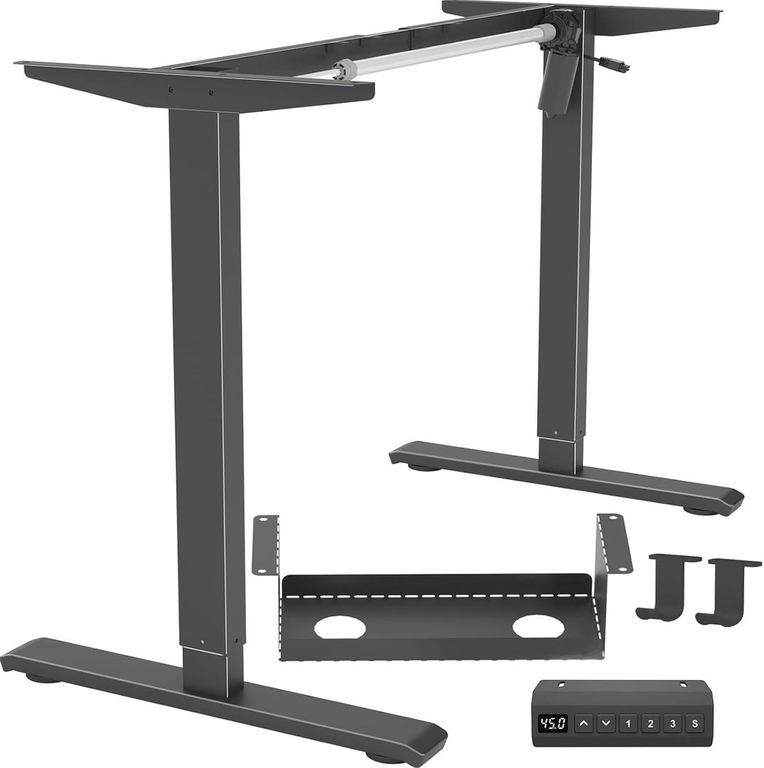 Standing Desk Frame Electric Adjustable Legs, Stand up Desk Frame Workstation Desk Base, Adjustable Standing Desk Legs, 3 Memory Height Settings, with Cable Management Tray, Headphone Hook (Black)