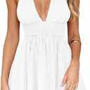 DAAWENXI Women's Sexy Halter Deep V Neck Mini Dress Backless Ruched Club Party Short Dresses (White, M)