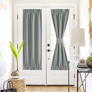 NICETOWN Sidelight French Door Blackout Curtain Light Blocking Window Treatment for Narrow Glass Door Rod Pocket Linen Blackout Drapes with Tieback 25 inch by 72 inch, Grey, 1 Panel