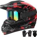 SPARK Dirt Bike Helmets Kids Motorcycle Helmet Youth ATV Motocross Full Face Men Women Off-Road Mountain Bike Helmet Adult with(Gloves Goggles Mask) DOT Approved 4Pcs Set (Small, Red)