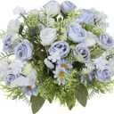 3 Pack Artificial Flowers Bouquet Fake Flowers Plants Blue Faux Flower Arrangements for Wedding Home Centerpieces Decor
