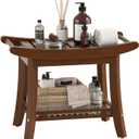 Bamboo Shower Bench Chair Bathroom Shower Stool Seat for Inside Shower Bathtub with Storage Shelf Shower Foot Rest for Shaving Legs 25.2 x 13 x 19.2 Inches Chestnut Brown