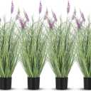 Jexine 4 Pieces Faux Plants Outdoor 3 ft Tall Artificial Lavender Plant Potted Artificial Lavender Faux Greenery Floor Flowers for Housewarming Gift House Garden Bathroom Lobby Outdoor