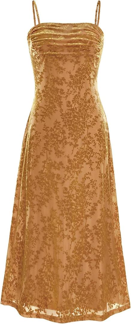 BTFBM Women's Summer Dress Sleeveless Spaghetti Strap Midi Dress Sexy Cowl Neck Floral Cocktail Dress Party Dresses (L)