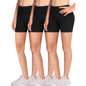 Volleyball Bike Shorts for Girls Spandex Compression Shorts with Pockets for Kids Dance Yoga and Athletics (XL, Black/Black/Black)