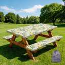 Picnic Table Cover with Bench Covers and Bag,Camping Essentials Waterproof Fitted Camping Tablecloth with Elastic Edges Windproof for 6ft Rectangle Tables and Seats,72in Lemon