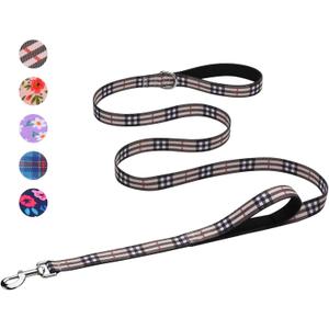 Hikiko Padded Two Handle Dog Leash 6 Ft for Medium Large Dogs, Strong Traffic Handles Lead for Walking Training (Beige Plaid) (1 in x 6 ft)