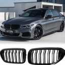 G30 Glossy Black Double Slats Kidney Grille - Compatible with 2017-2020 BMW 5 Series (530e, 530i, 540i, 550i) xDrive & Non-xDrive