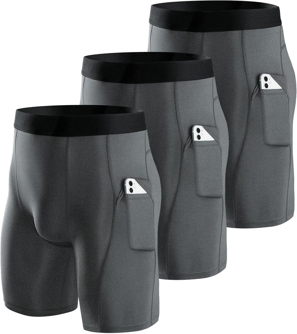 Niksa Compression Shorts Men 2/3 Pack, Compression Underwear for Men Athletic Shorts, Running Workout Fitness Shorts (Medium, Mottled Grey)