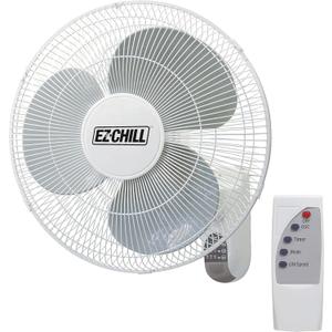 EZ-CHILL 16" Oscillating Wall Mount Fan with Remote Control, Timer, Auto Shut Off, Adjustable Tilt, Quiet, 3 Speed, Ideal for Home, Bedroom, Gym & Office, White