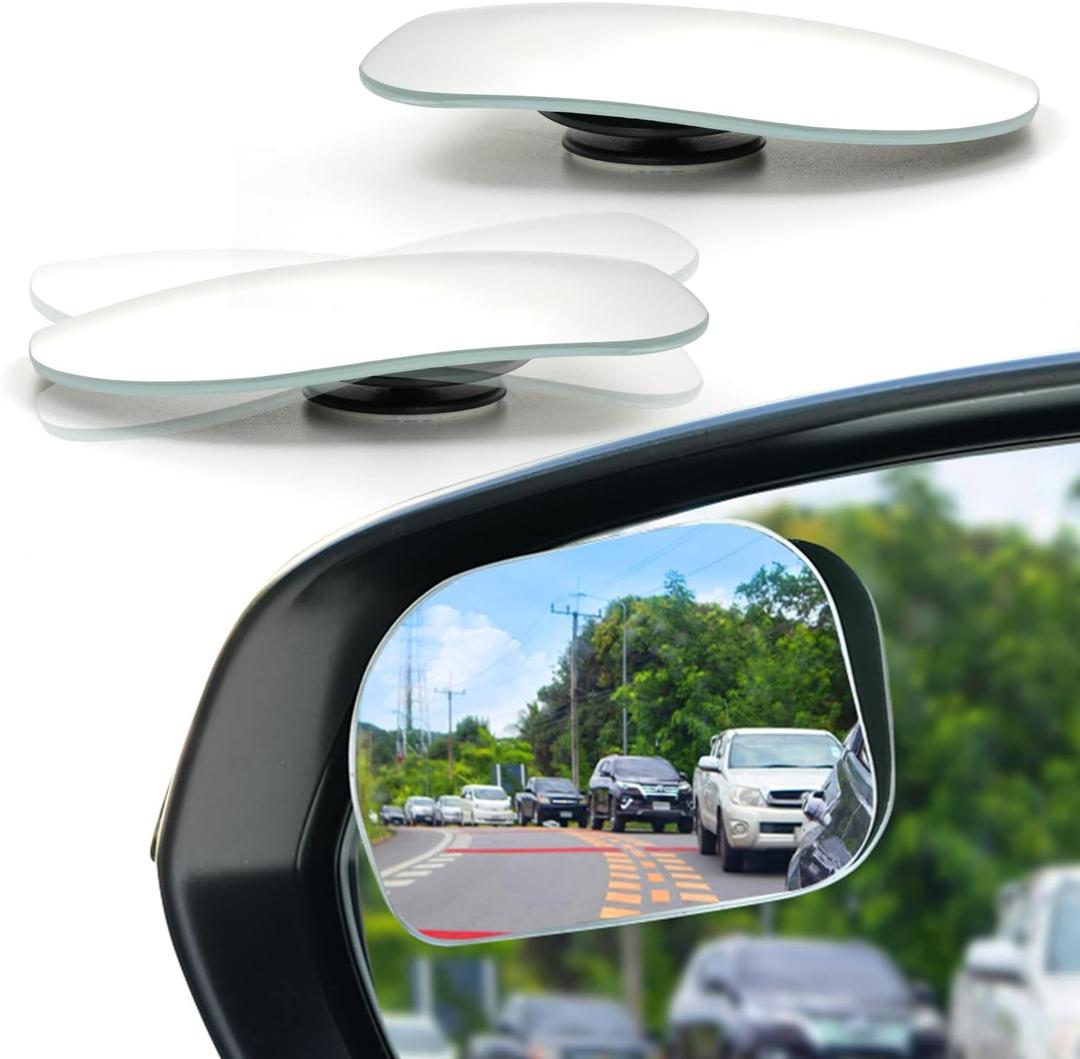 LivTee XLarge Blind Spot Mirror, Rounded Rectangle HD Glass Frameless Convex Rear View Mirrors Exterior Accessories with Wide Angle Adjustable Stick for Car SUV and Trucks, Pack of 2