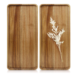 Charmlife 1 pcs 15.7" x 7" Large Solid Acacia Wood Serving Tray Rectangular Wooden Serving Platter Natural Wooden Board for Bar Coffee Party