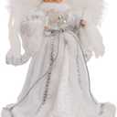 Kurt Adler 10-Light White and Silver Angel Treetop, 12-Inch