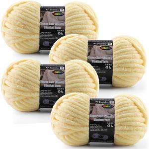 4-Pack Chunky Yarn for Crocheting Blankets & Big Projects - 14oz/152.8yd Total, Ultra Soft & Bulky Chenille Yarn, Perfect for Blankets, Amigurumi, Soft Yellow