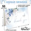 Whaline 50 Pcs Blue Floral Thank You Cards Spring Flower Greeting Cards with Envelope Sticker Blank Note Card for Baby Bridal Shower Wedding Birthay Party Invitation Supplies, 4 x 6 Inch