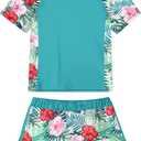 ADUKIDE Girls Rash Guard Swimsuit 2-Piece Bathing Suit UPF 50+ Summer Beach Swimwear Size Floral Hawaii 13T