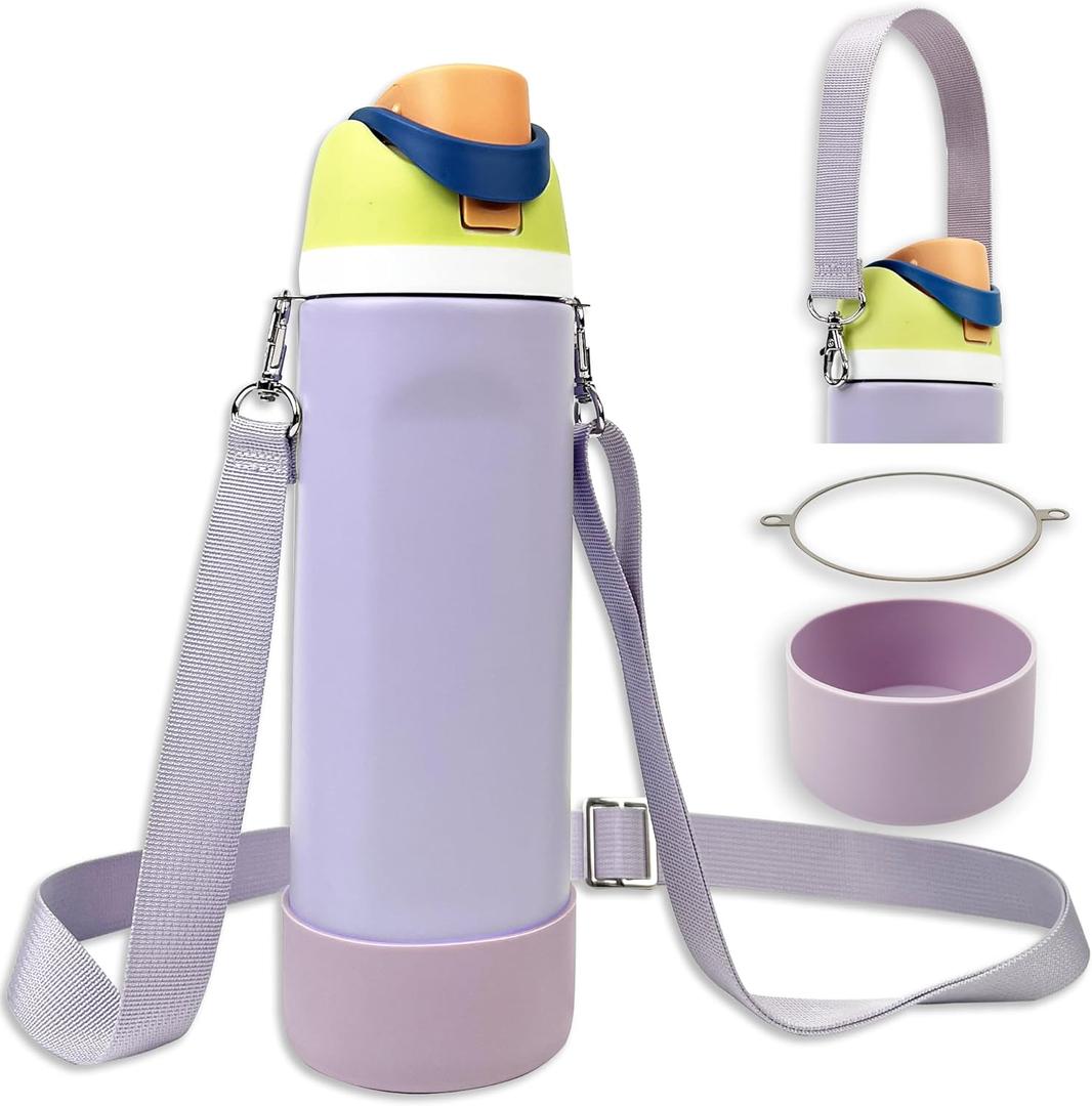 Silicone Boot Set for Owala Water Bottle 24 oz, 32 oz, 40 oz - Includes Non-Slip Sleeve, Shoulder Strap & Handle Strap, Perfect Owala Accessories, Fits Owala Tumbler, Owala FreeSip, Candy Coated (Purple)