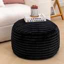Pouf Ottoman Unstuffed Ottoman Foot Rest Floor Pouf 20x20x12 Inches Round Bean Bag Chair Foldable Floor Chair Storage for Living Room Bedroom Black Stripe