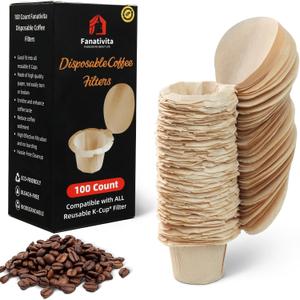 100 Count Fanativita K Cup Filters Disposable with Genius Lid Design, Fit All Reusable K Cups for Keurig (Unbleached)