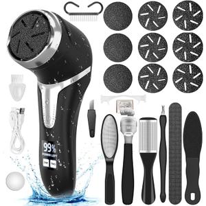 Electric Callus Remover for Feet (with Dander Vacuum), Portable Pedicure Kit Foot File Callus Remover, Rechargeable Waterproof Foot File for Foot Care Dead skin Remover with 9Head&LCD Display