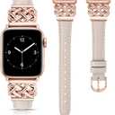 TOYOUTHS Compatible with Apple Watch Bands Women 38/40/41/42mm Dressy Slim Leather Strap with Celtic Knot Interlock Buckle Bracelet for iWatch Series 11 10 9 8 7 6 5 4 SE 3 2 1, Starlight/Rose Gold
