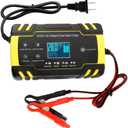 Automatic Smart Battery Charger Car 12V/24V | Pulse Repair Charger with LCD Display | Intelligent Mode Overvoltage Protection Temperature Monitoring for Car, Truck, Motorcycle, Boat, SUV, ATV