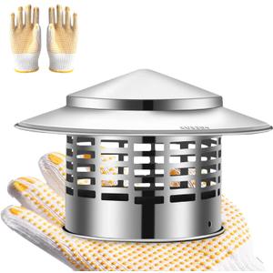 8 Inch Round Chimney Cap, 304 Stainless Steel Chimney Cover with Gloves, Weatherproof Fireplace Chimney Caps for Outdoor Use, Rain Cap for Stove Pipe, Roof Vent Chimney Cap