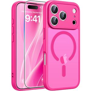 FNTCASE for iPhone 17 Pro Max Case: [Compatible with Magsafe] Translucent Matte Cases with [Full Camera Protection] [Screen Protector] Military Grade Shockproof Protective Phone Cover - Hot Pink