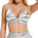 Women's Metallic Crop Tops Shiny Bralette Rave Bra Bikini Swimsuit Top (XX-Large)