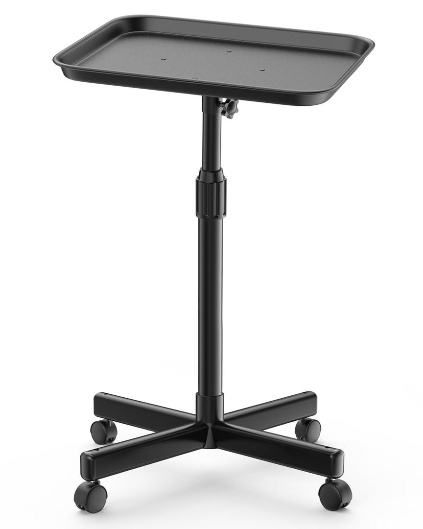 Salon Tray on Wheels, Adjustable Tattoo Tray Salon Trolley Cart for Hair Stylist Rolling Tray for Clinic, Spa and Barber(36inch-Black)