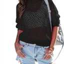 Women's Crochet Crewneck Lightweight Hollow Out Long Sleeve Sexy Knit Sweater (Black), S