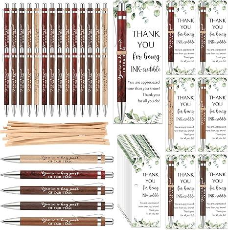 Yeaqee 36 Sets Employee Appreciation Gift Bulk Thank You Inspirational Wood Bamboo Pen with Cards Graduation Appreciation Gift fo Teacher Student Nurse Coworker Staff(6 Colors,You Are A Key Sign)