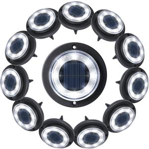 Flacchi Solar Ground Lights - IP68 Waterproof 12 Pack Dual-Purpose Outdoor Garden, Solar Powered Disk Lights for Patio, Yard, Pathway, Walkway, Driveway - Cool White (Medium)
