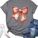 Football Shirt Women Game Day T-Shirt Football Graphic Print Casual Short Sleeve Outfit Tops (Small, Gray)