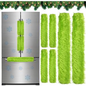 6 Pieces Christmas Fridge Handle Covers Lime Green Furry Kitchen Appliance Covers Set Faux Fur Refrigerator Christmas Cabinet Knob Covers Protector for Kitchen Christmas Decorations