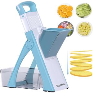 Upgrade Safe Mandoline Slicer Plus for Kitchen, SupMaKin Bigger Port Vegetable Food Potato Chopper, Adjustable Thickness, Julienne & Dicer Salad Making Chopping Artifact (Blue & White)