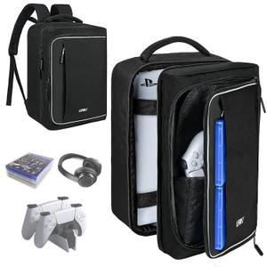 Travel Console Backpack Compatible with PS5/PS5 Pro,Protective Carrying Case Storage Bag Compatible with PlayStation5 Console,Controllers,Monitor,15.6Laptop,Headset,Game discs,Charger &Accessories (Black)