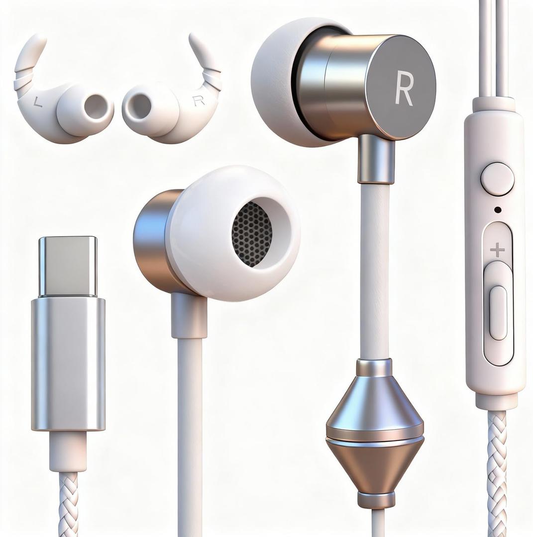 Air Tube Headphones USB-C | EMF Free Anti Radiation Wired Earbuds with Microphone for Hearing Protection | HD Sound & Clear Calls | Volume Control, USB C Adapter for iPhone 15, Android, Laptop