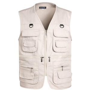 Mens Fishing Vest Summer Outdoor Work Safari Travel Photo Vest with Multi Pockets (Small, Beige)