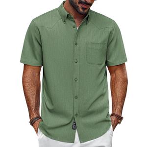 PJ PAUL JONES Men's Casual Button Down Shirts Summer Short Sleeve Shirts with Pocket (Medium, Green)