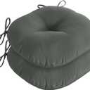 downluxe Bistro Chair Cushions for Patio Furniture, Water-Resistant Round Outdoor Chair Cushions Set of 2 with Non-Slip Ties, 15" x 15", Dark Grey