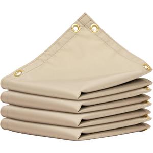 Amgo 10' x 20' Beige Custom Size Waterproof Shade Cloth with Grommets - 90% Sunblock, Durable Mesh Fabric Tarp for Dog Kennel Cover, Fence Privacy Screen, Greenhouse, Coop & Pet Playpen + 11 Pack Metal Pieces