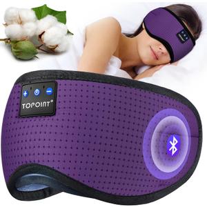 TOPOINT Sleep Mask Headphones Bluetooth Wireless 5.4, Breathable Cotton Eye Mask for Sleeping Side Sleepers Travel Music Headsets with Microphone Handsfree Men Women (Deep Purple)