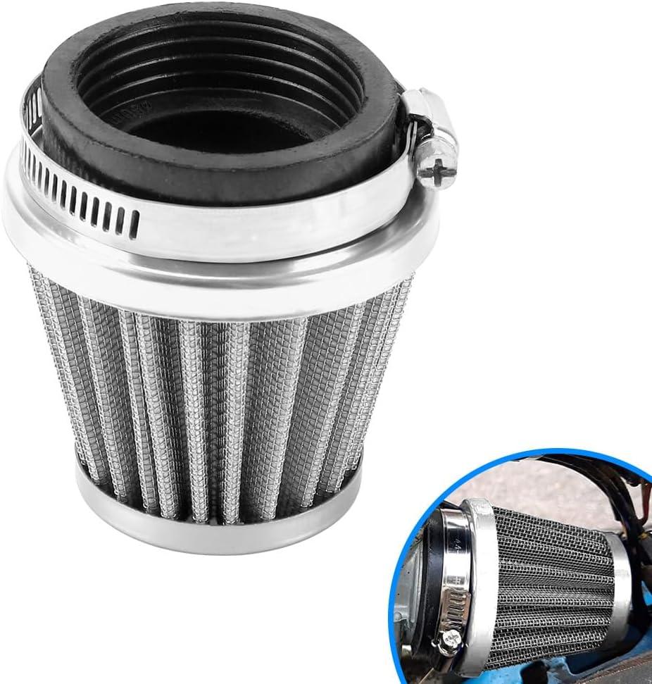 50mm Air Filter for PWK21 24 26 28 30 32 34 Carburetor 70cc 100cc 110cc 125cc 150cc 200cc Engine for Honda Yamaha Suzuki Kawasaki ATV Go kart Moped Scooter Motorcycle Pit Dirt Bike Part Silver