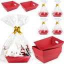 CDIVEFTN 10 Pack Kraft Empty Gift Baskets with Bags and Bows, Large 12x10 Sturdy Cardboard Baskets for Gifts Empty to Fill, Bulk Gift Basket Kit for Christmas, Holidays, Weddings, Birthdays (Red)