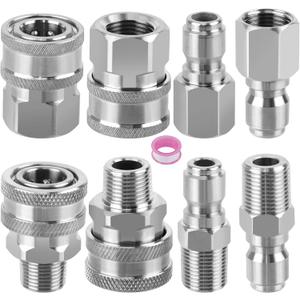 Pressure Washer Quick Connect 3/8 Inch,Stainless Steel Male and Female 3/8" NPT Thread Quick Connect Hose Fittings Adapter, 8 Pieces