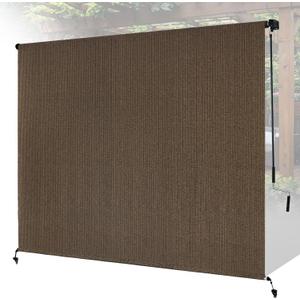 8'W x 8'H Mocha Patio Shades Roll up Outdoor Roller Shade Crank Wand Blind Cordless, 90% UV Blocking & Privacy Protection for Porch|Gazebo|Pergola|Backyard (2 Splicing Tube, 1 Fabric), 96"W x 96"H