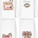 Coquette Leopard Bathroom Hand Towels, Cheetah Print Bathroom Decor, Pink Leopard Bow Makeup Lips Perfume Decorative Hand Towels for Bath Room Washroom Restroom, 16x24 Inch Set of 4
